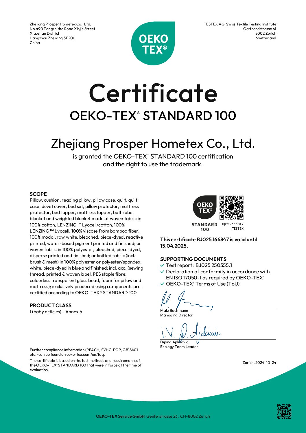 OEKO-TEX® Standard 100 Certified
