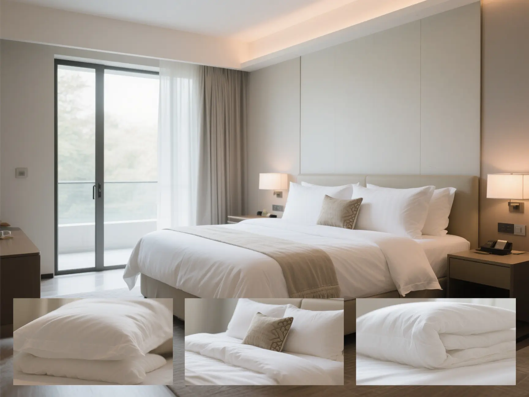 Luxury-hotel-room-with-neatly-made-bed-white-cotton-bedding-and-soft-pillows