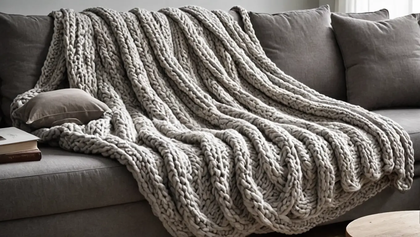 Soft-chunky-knitted-blanket-draped-over-a-modern-armchair-in-a-cozy-lounge